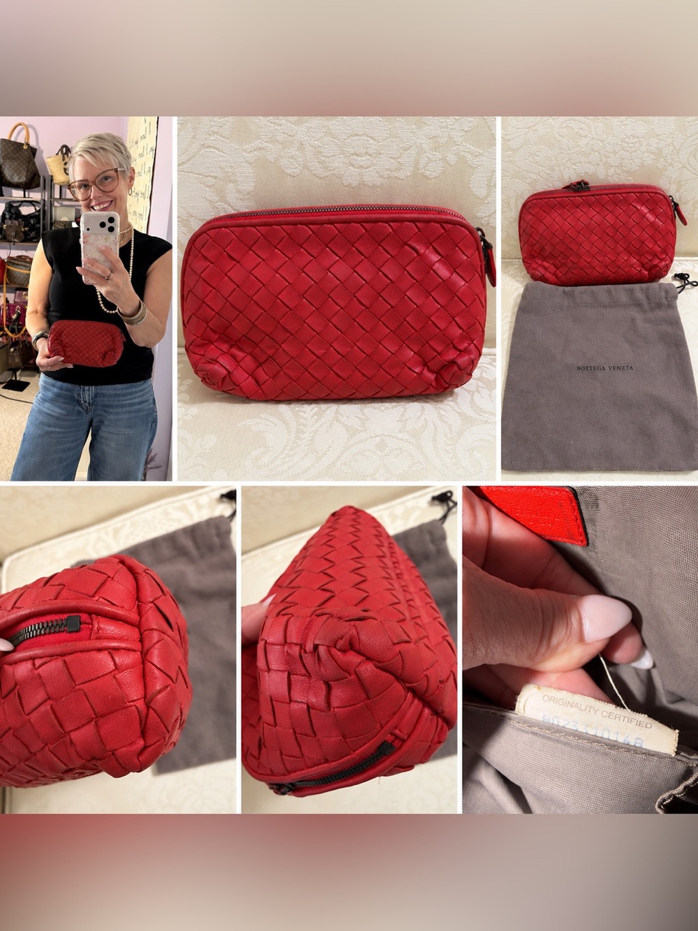 Bottega Veneta Red Intrecciato Leather Cosmetic Case